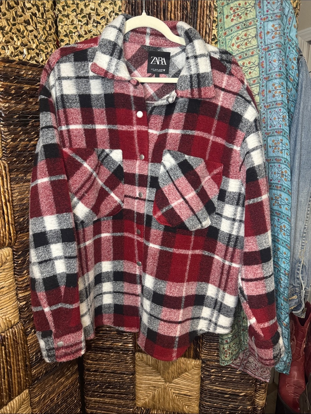 ZARA Red Black White Plaid Button-Front Kids Shirt